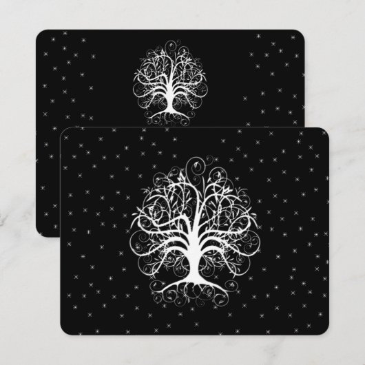 Elegant Whimsical Swirl Tree RSVP Kaartje (Voorkant / Achterkant)