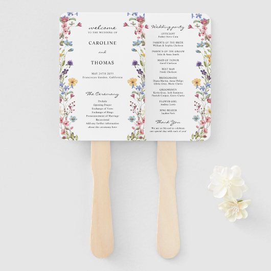 Elegant Whimsical Wildflower Bloom Wedding Program Handwaaier (Voorkant en achterkant)