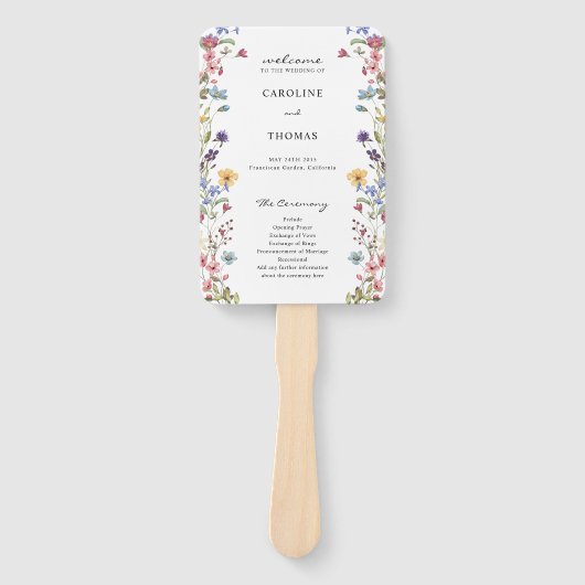 Elegant Whimsical Wildflower Bloom Wedding Program Handwaaier (Voorkant)