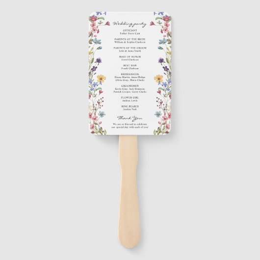 Elegant Whimsical Wildflower Bloom Wedding Program Handwaaier (Achterkant)