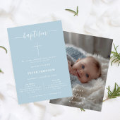 Elegant Whimsy Script Dusty Blue Baptism Foto Kaart