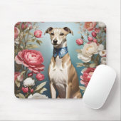 Elegant Whippet Portret Roze Pioen Bloemen Muismat (Met muis)