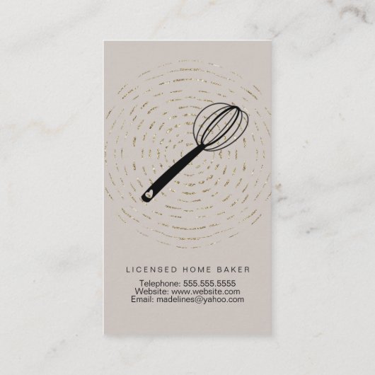 Elegant Whisk Black Faux Gold Circular Bakery Visitekaartje (Achterkant)