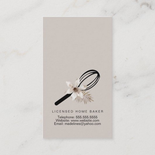 Elegant Whisk White Floral Bakery Visitekaartje (Achterkant)