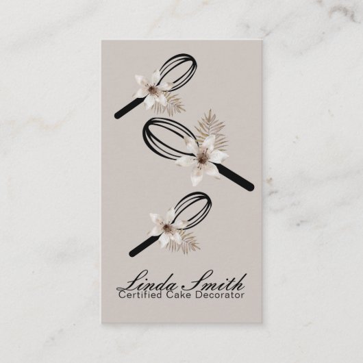 Elegant Whisk White Floral Bakery Visitekaartje (Voorkant)