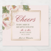 Elegant Whisper Pink Peony Floral Wedding Sparkling Wijnetiket (Enkel label)