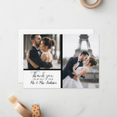 Elegant White 2 Photo Collage Wedding Notitiekaartje (Voorkant / Achterkant in situ)