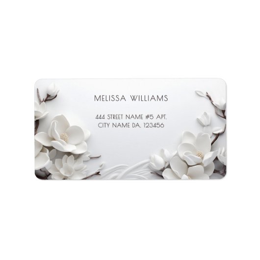Elegant White 3D Magnolia Etiket (Voorkant)