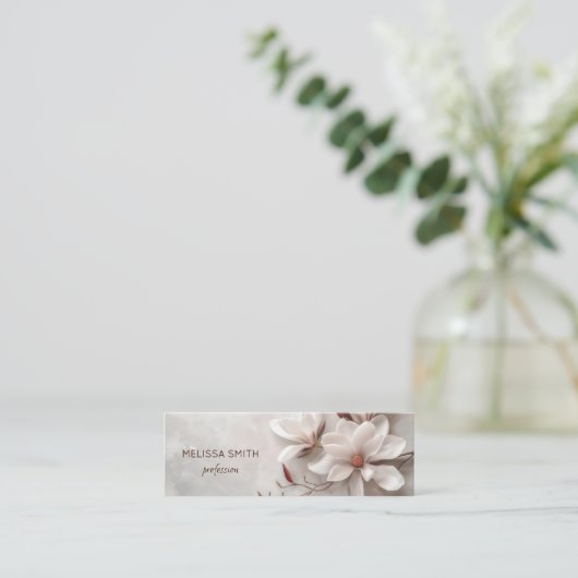 Elegant White 3D Magnolia Mini Visitekaartje (Staand voorkant)