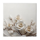 Elegant White 3D Roses Tegeltje (Voorkant)