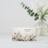 Elegant White 3D Roses Visitekaartje (Staand voorkant)