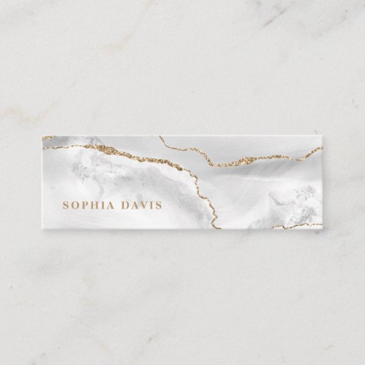 Elegant White Agate met Faux Gold Mini Visitekaartje (Voorkant)