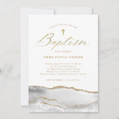 Elegant White Agate met Gold Cross | Baptisme Kaart (Voorkant)