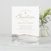 Elegant White Agate met Gold Cross | Baptisme Kaart (Staand voorkant)