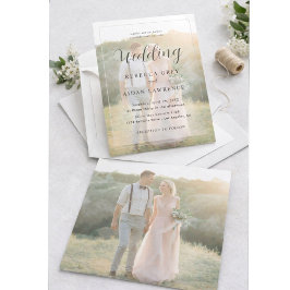 Elegant White and Black Gold Border Photo Wedding Kaart