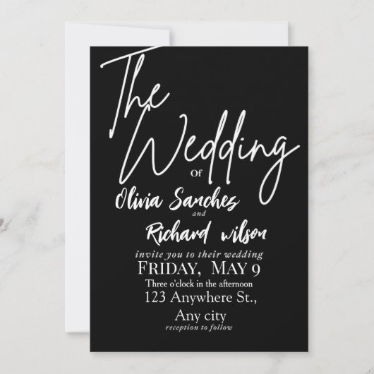 Elegant White and Black Simple Wedding  Kaart (Voorkant)
