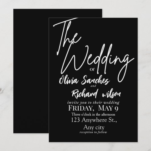 Elegant White and Black Simple Wedding  Kaart (Voorkant / Achterkant)