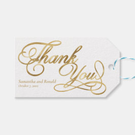 Elegant White and Faux Gold Calligraphy Thank You Cadeaulabel