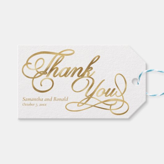 Elegant White and Faux Gold Calligraphy Thank You Cadeaulabel (Voorkant (Horizontaal))