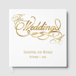Elegant White and Faux Gold Calligraphy Wedding Gastenboek