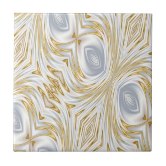 Elegant White and Gold Abstract Swirl Pattern Tegeltje (Voorkant)