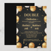 Elegant White and Gold Balloons  Joint Birthday Kaart (Voorkant / Achterkant)