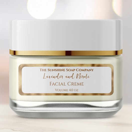 Elegant White and Gold Foil Cosmetics Jar Label