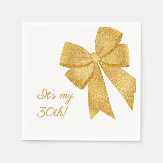 Elegant White and Gold Glitter Bow Birthday Servet (Voorkant)