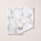 Elegant White and Gold Marbled Monogram Bad Handdoek (Wasdoekje)