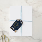 Elegant White and Gold Rose on Navy Blue Cadeaulabel (Met Touw)