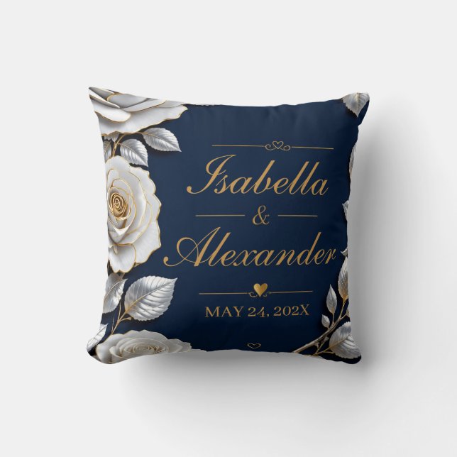 Elegant White and Gold Rose on Navy Blue  Kussen (Voorkant)