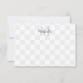 Elegant White and Gray Checkerboard Personalized Notitiekaartje