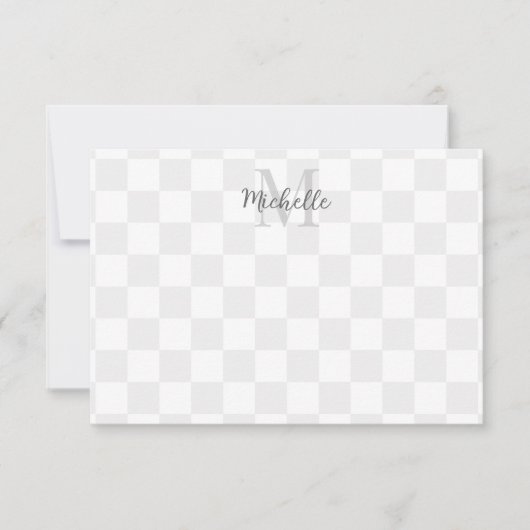 Elegant White and Gray Checkerboard Personalized Notitiekaartje (Voorkant)