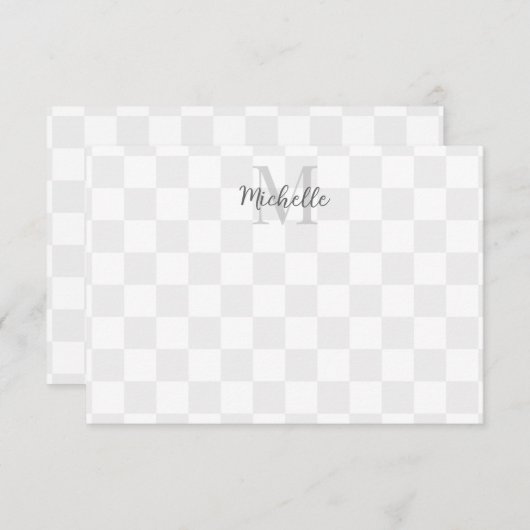 Elegant White and Gray Checkerboard Personalized Notitiekaartje (Voorkant / Achterkant)