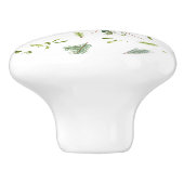 Elegant White and Green Floral Illustrated Ceramic Keramische Knop (Zijkant)