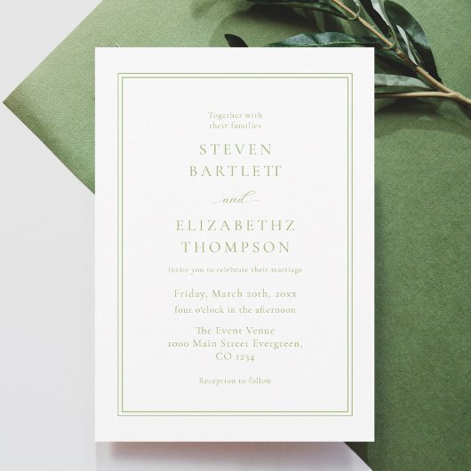 Elegant White and Green Wedding Kaart