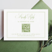 Elegant White and Green Wedding RSVP Qr Code Informatiekaartje