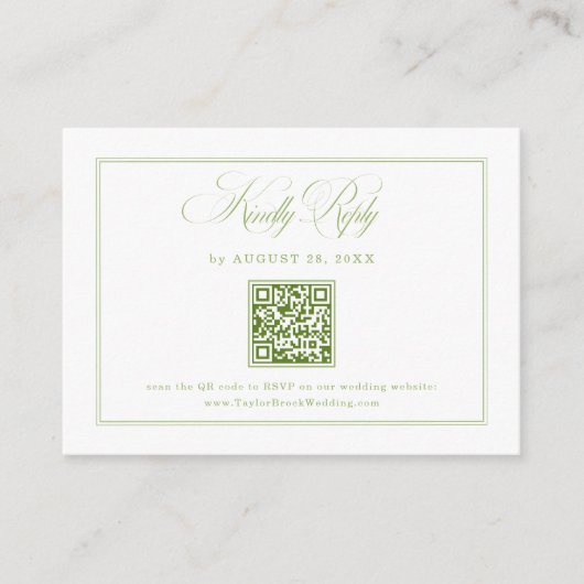 Elegant White and Green Wedding RSVP Qr Code Informatiekaartje (Voorkant)