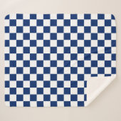 Elegant White and Navy Blue Square Pattern Sherpa Deken (Voorkant (horizontaal))