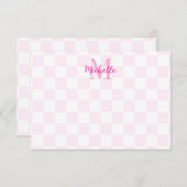 Elegant White and Pink Checkerboard Custom Name Notitiekaartje (Voorkant / Achterkant)