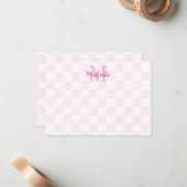 Elegant White and Pink Checkerboard Personalized  Notitiekaartje (Voorkant / Achterkant in situ)