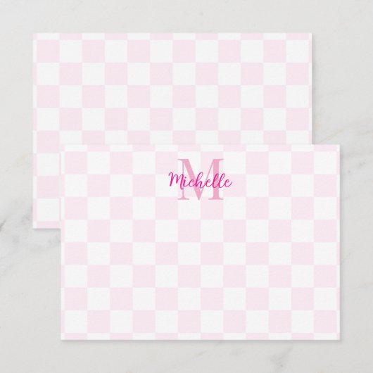 Elegant White and Pink Checkerboard Personalized  Notitiekaartje (Voorkant / Achterkant)