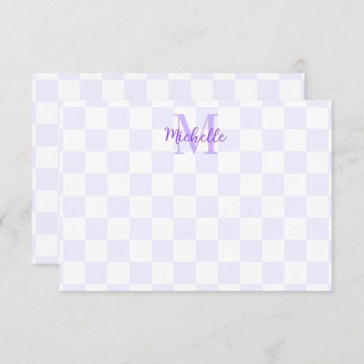 Elegant White and Purple Checkerboard Personalized Notitiekaartje (Voorkant / Achterkant)