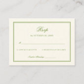 Elegant White and Sage Green Wedding Response Informatiekaartje (Voorkant)