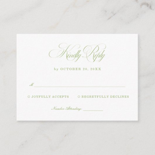 Elegant White and Sage Green Wedding RSVP  Informatiekaartje (Voorkant)