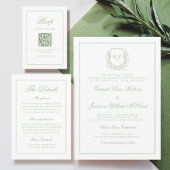 Elegant White and Sage Green Wedding RSVP Qr Code Informatiekaartje