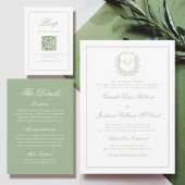 Elegant White and Sage Green Wedding RSVP Qr Code Informatiekaartje
