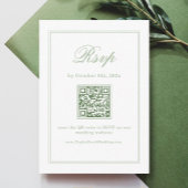 Elegant White and Sage Green Wedding RSVP Qr Code Informatiekaartje