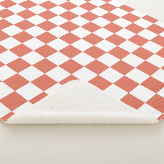 Elegant White and Terracotta Square Pattern Sherpa Deken (3/4)