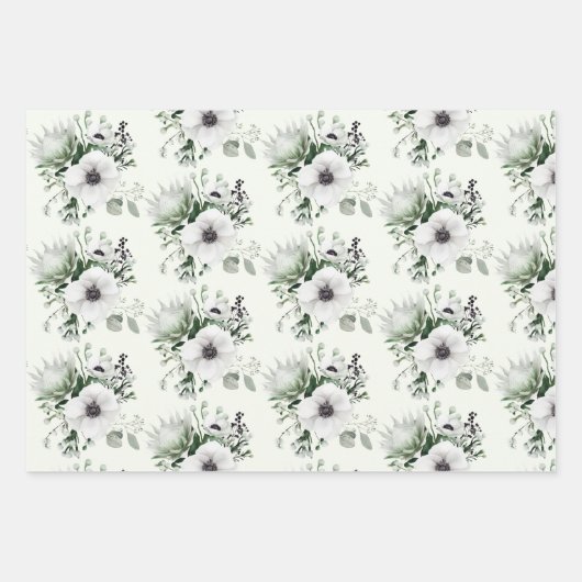 Elegant White Anemone Protea Eucalyptus Romantic Inpakpapier Vel (Voorkant 3)